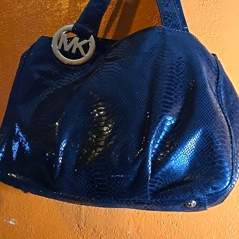 Michael Kors Fulton Black Snake skin Genuine Leather Tote Bag with Gold …